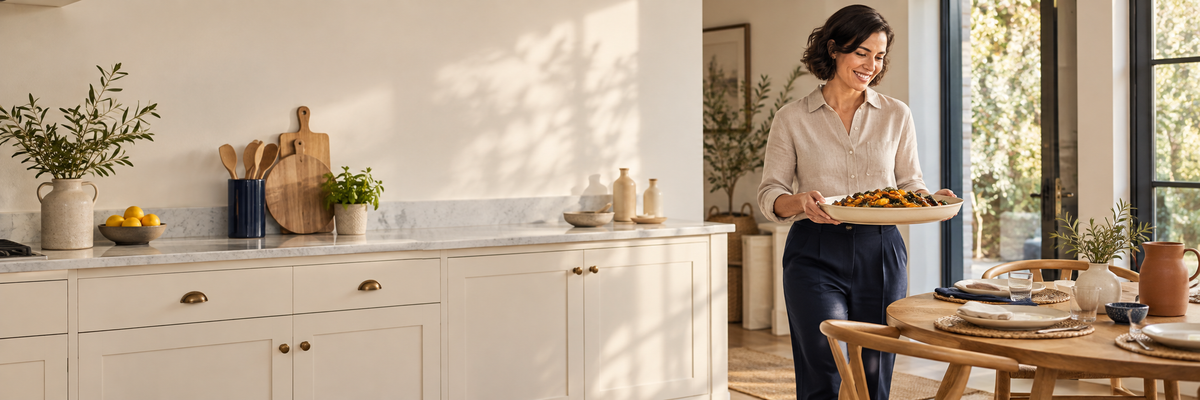 A relaxed moment in a warm home kitchen